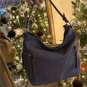NWTChic Gray/ taupe,  faux Leather Hobo Bag with studs
